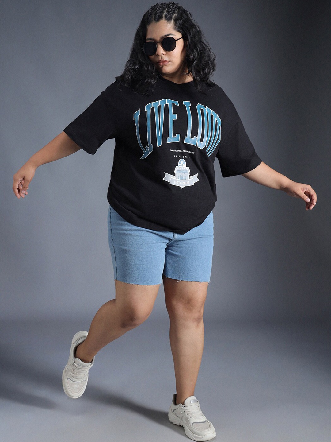 

Freeform by High Star Plus Size Typography Printed Drop-Shoulder Sleeves Oversized T-Shirt, Black
