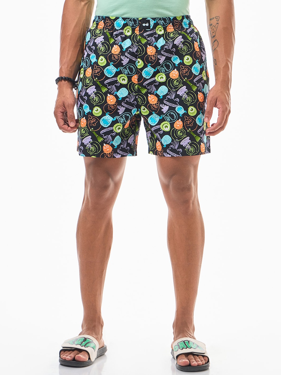 

Bewakoof Black Printed Anti-Roll Cotton Boxers