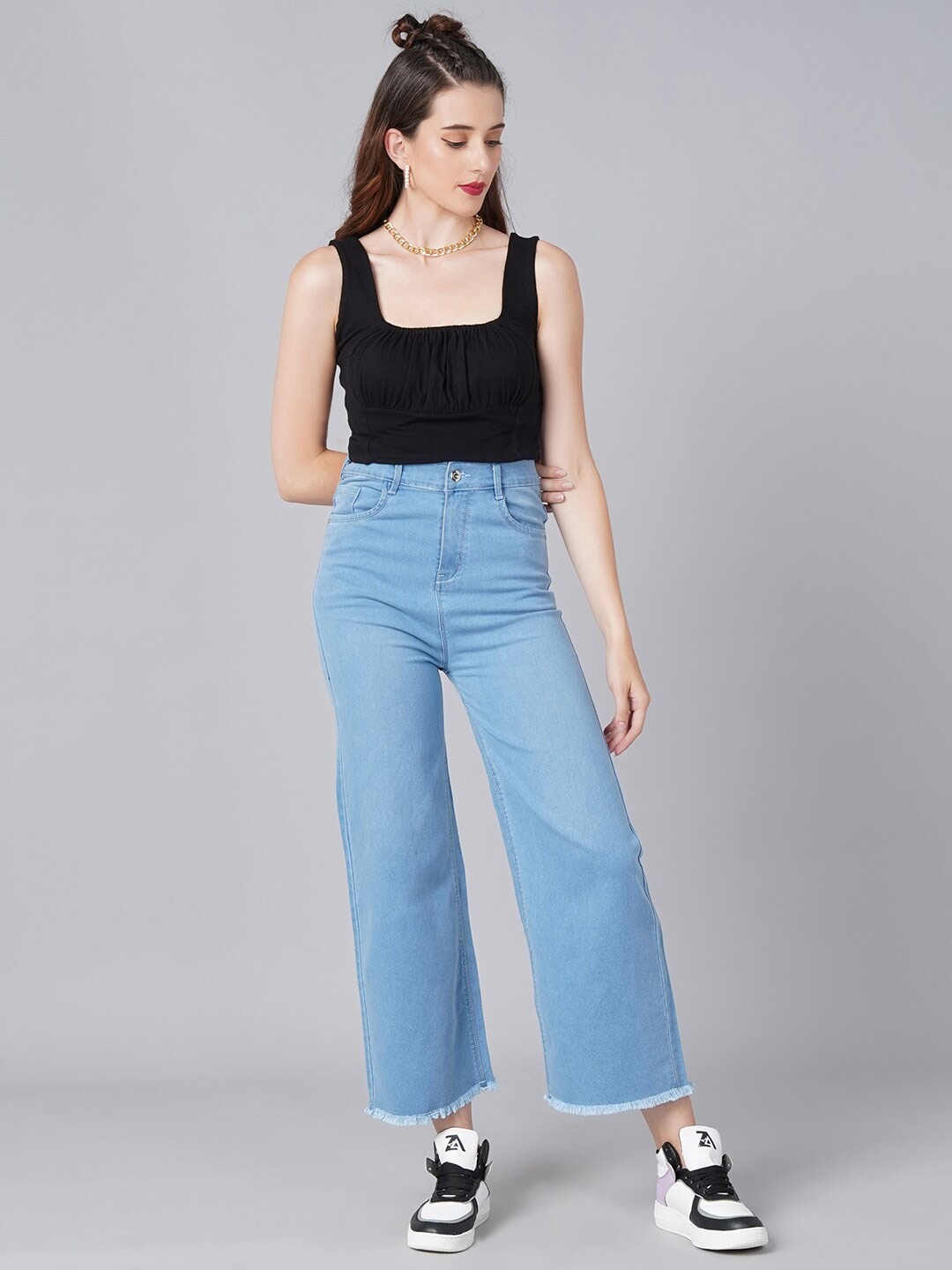 

BAESD Ruched Cotton Fitted Crop Top, Black