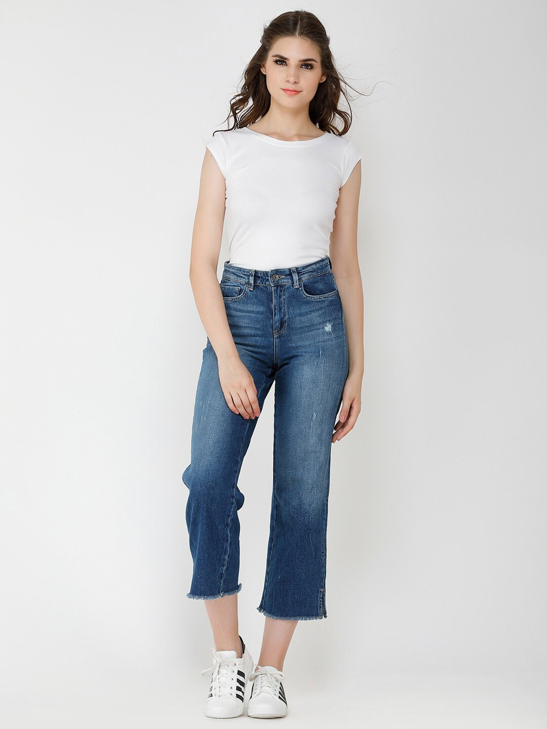 

BAESD Cap Sleeves Cotton Fitted Top, White