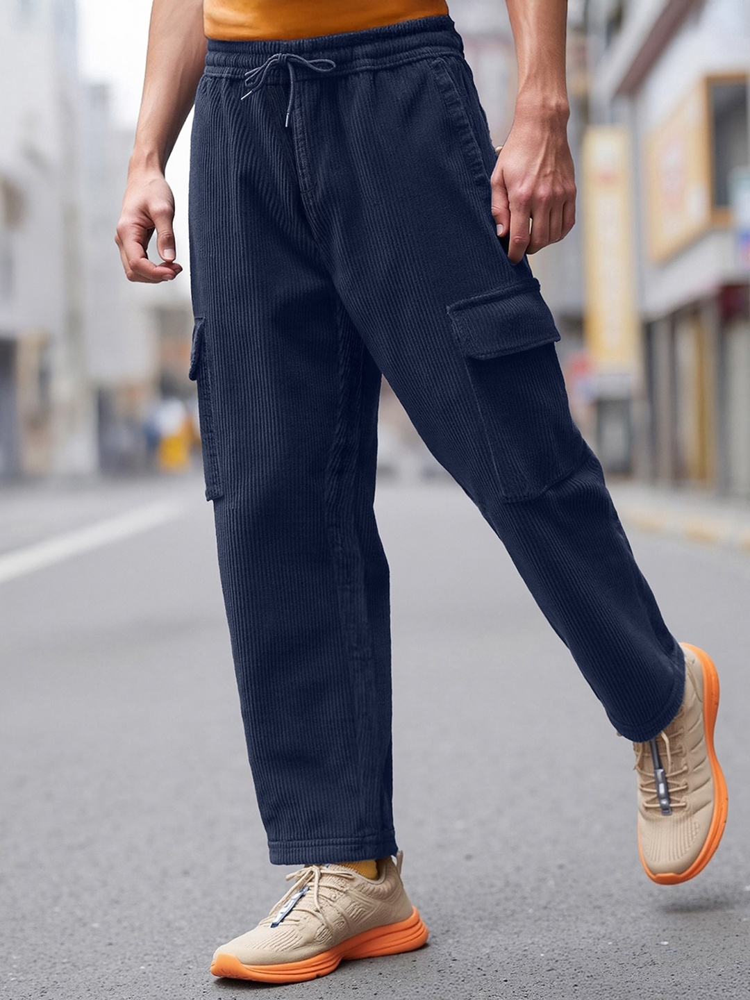 Bewakoof Men Baggy Oversized Cargo Carpenter Pants, Navy blue