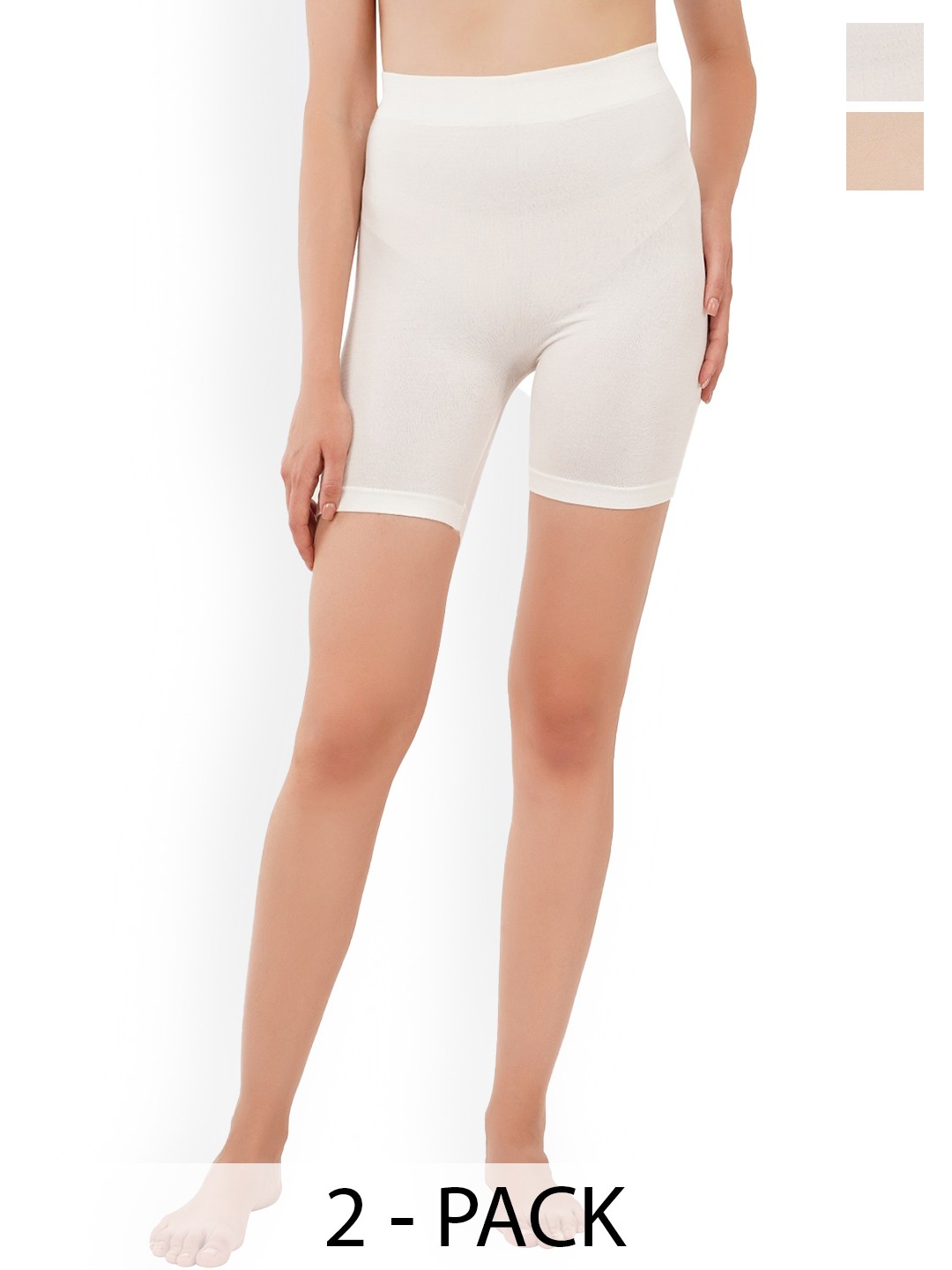 

SELETA Women Pack Of 2 High-Rise Cycling Shorts, Beige