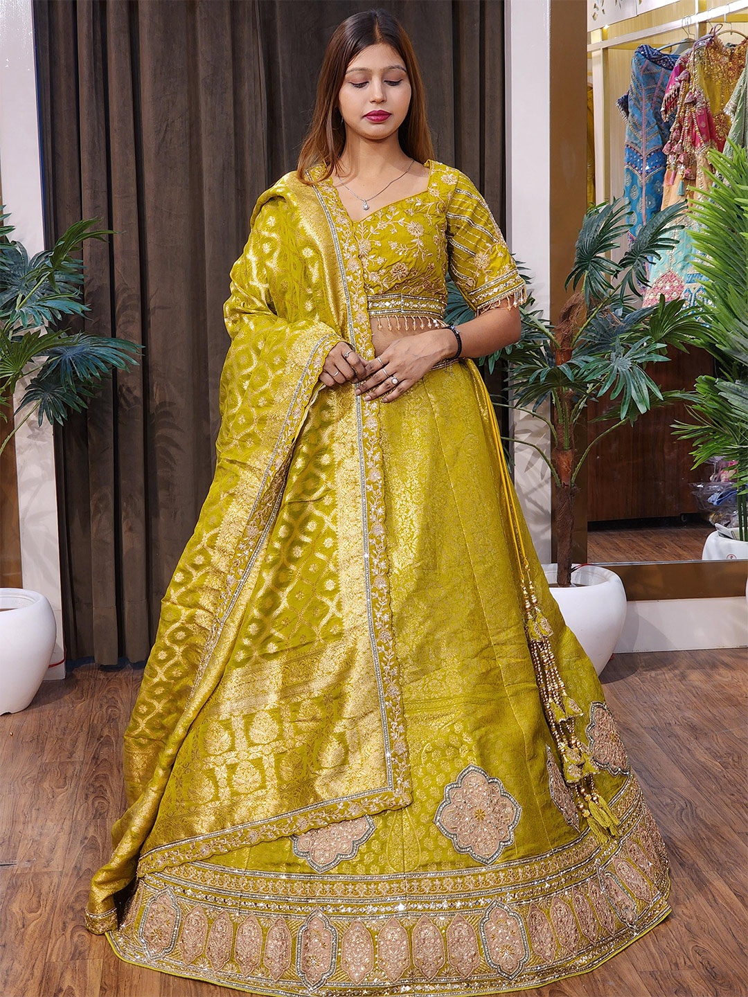

Durga clothing Embroidered Ready to Wear Lehenga & Blouse With Dupatta, Green