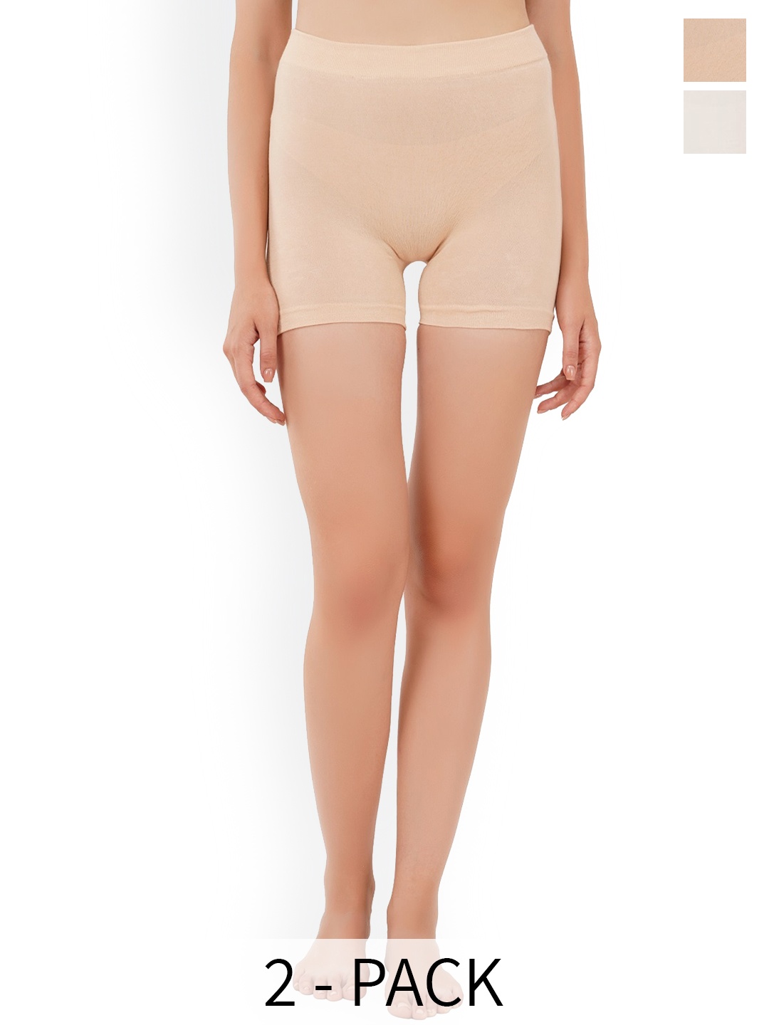 

SELETA Women Pack Of 2 High-Rise Cycling Shorts, Beige