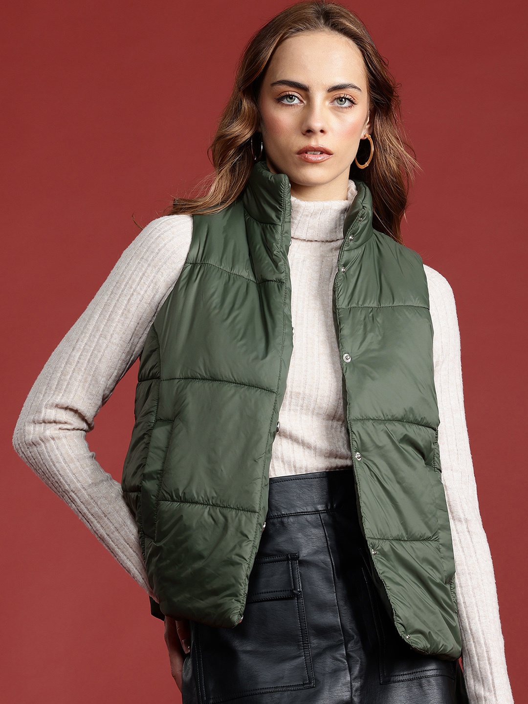 

all about you Padded Sleeveless Jacket, Green