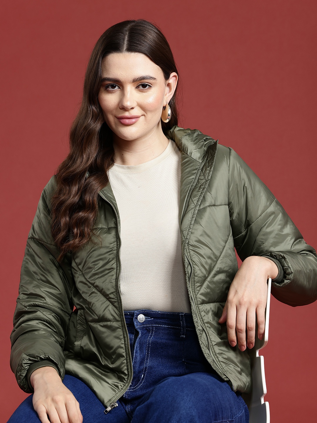 

all about you Military inspired Hooded Padded Jacket, Olive