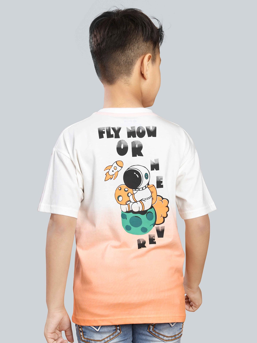 

3PIN Boys Graphic Printed Round Neck Applique Oversized T-shirt, Orange
