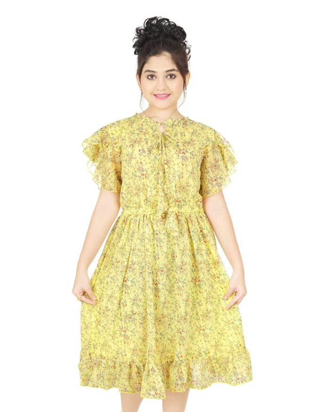 

BAESD Girls Floral Print Georgette Fit & Flare Midi Dress, Yellow