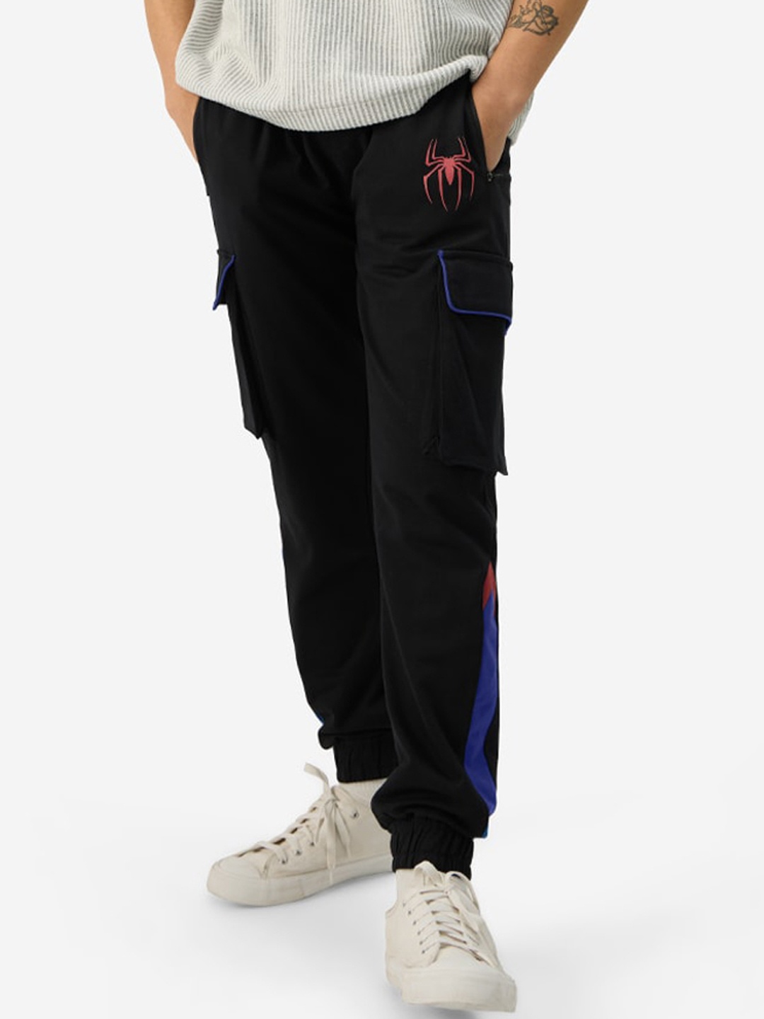 

The Souled Store Men Black Spider-Man Printed Pure Cotton Radioactive Joggers