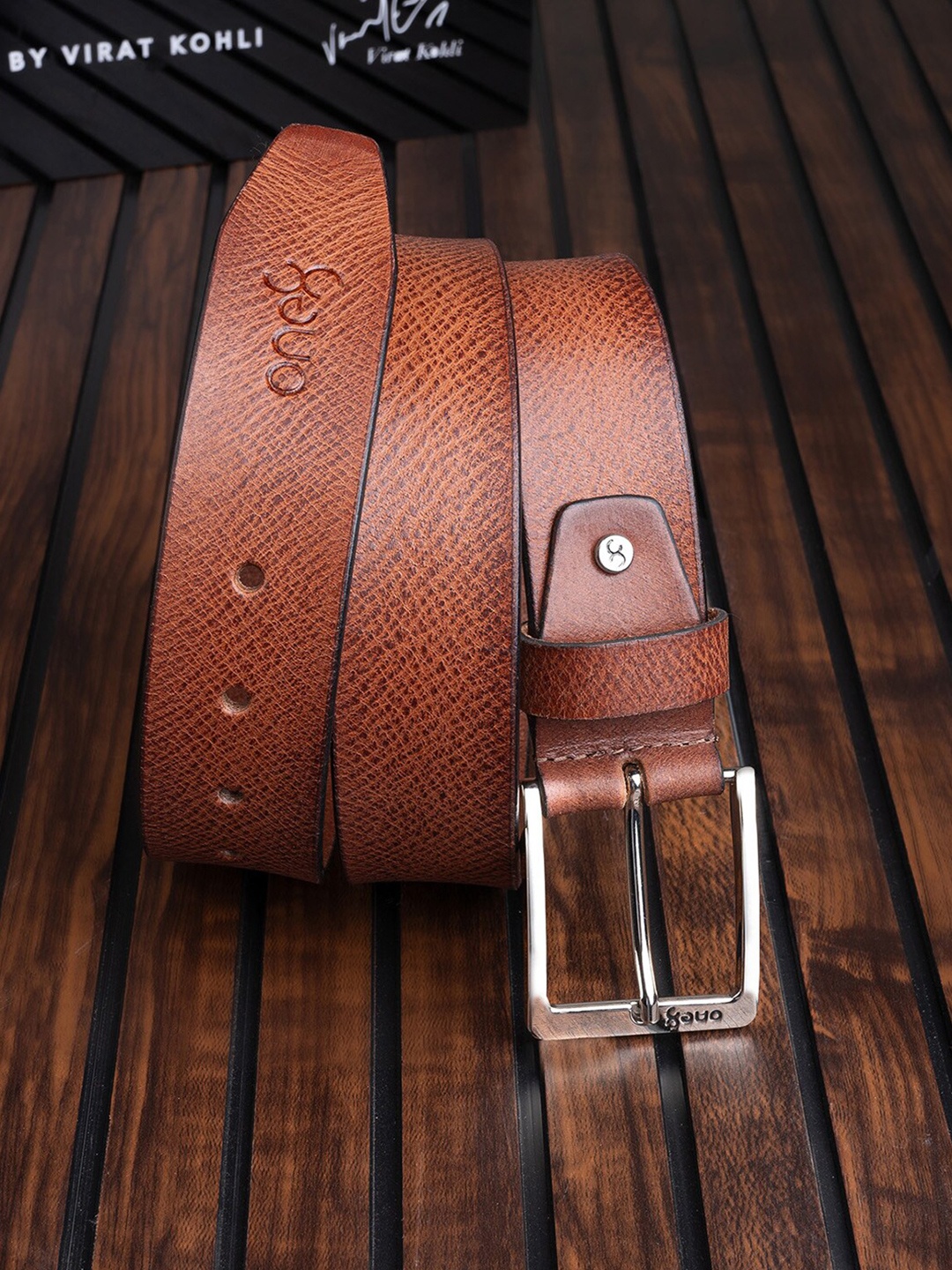 

One8 Men Textured Leather Formal Belt, Brown