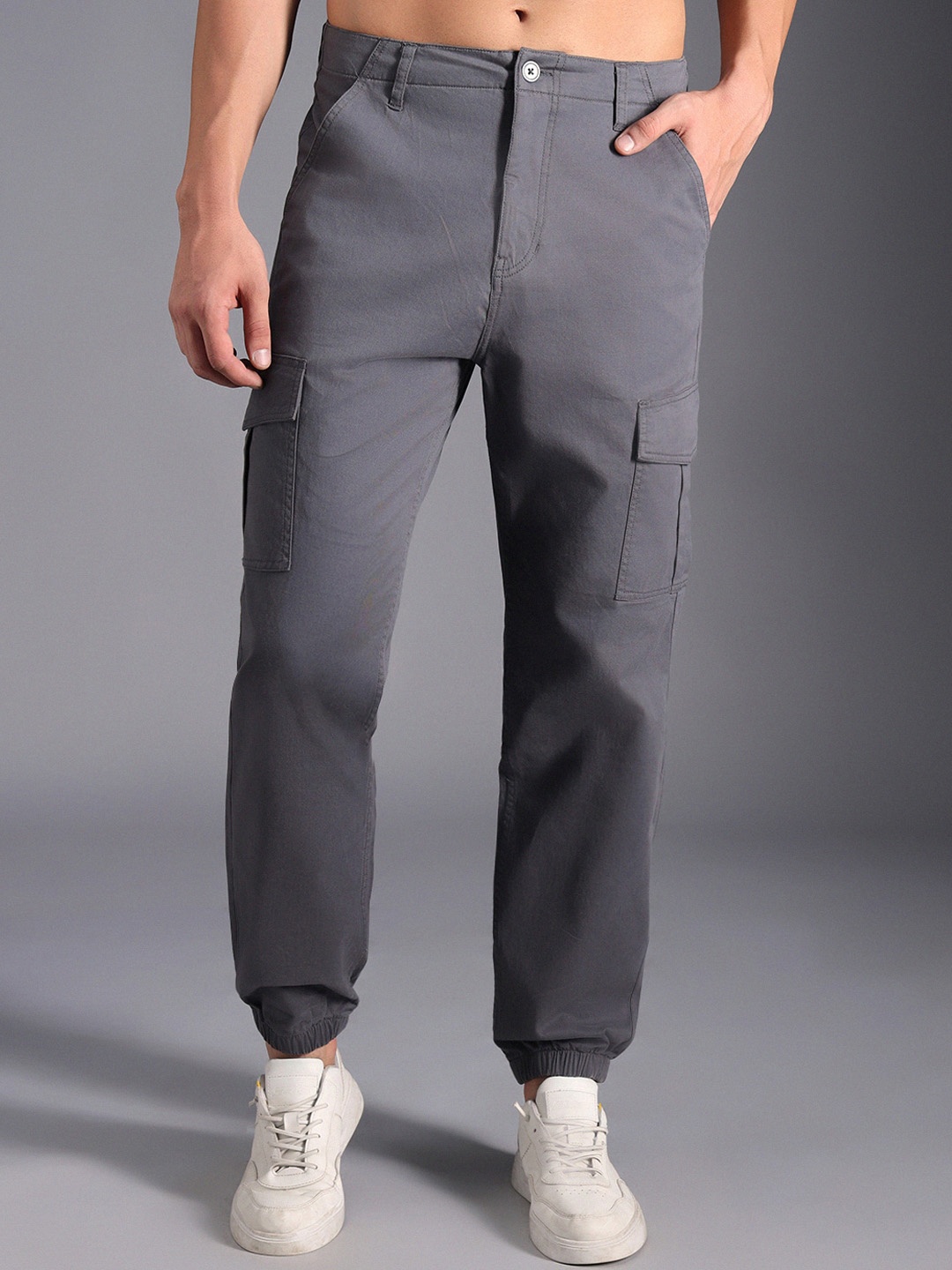 

High Star Men Relaxed Mid-Rise Cargo Joggers, Charcoal