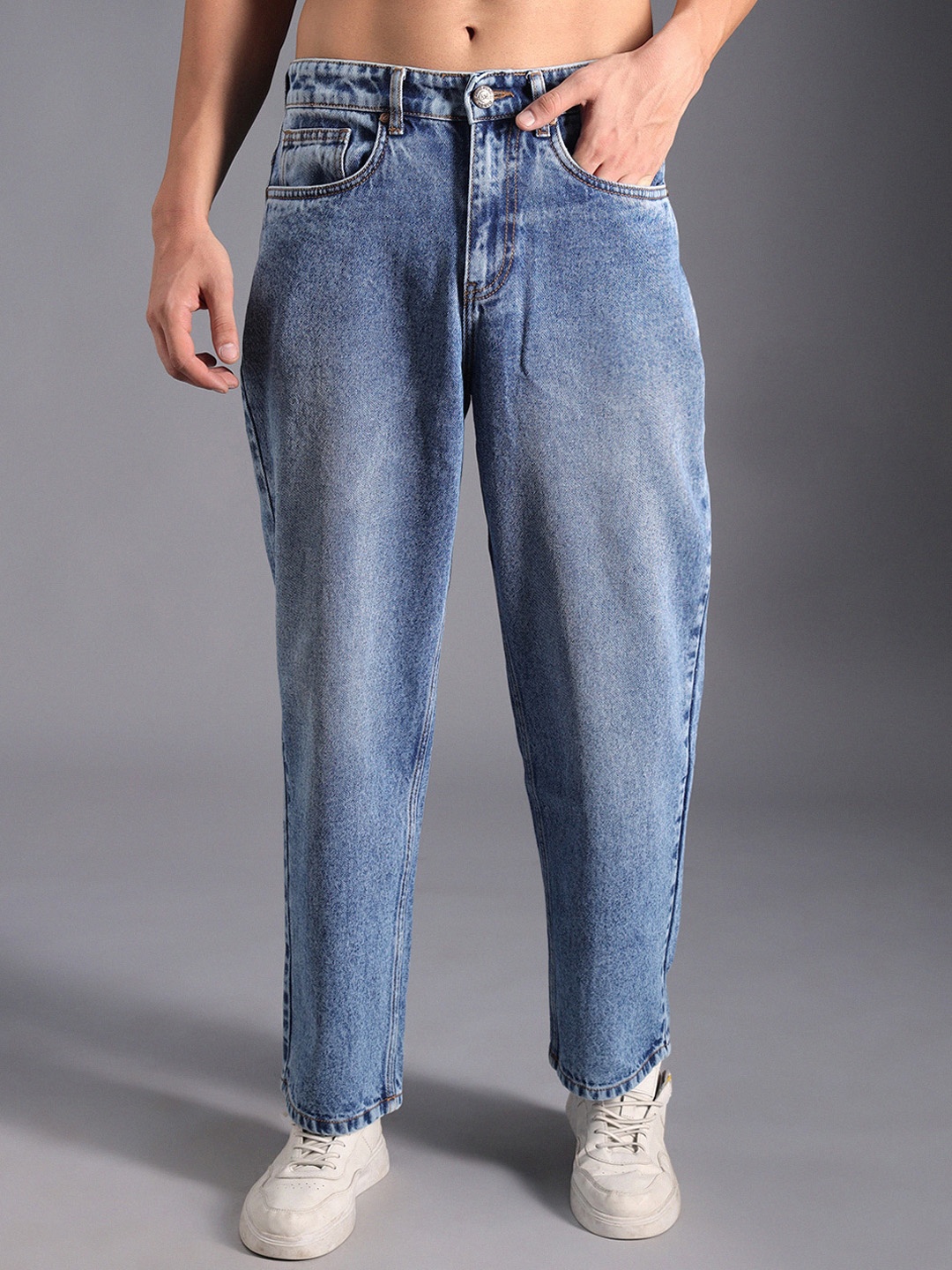

High Star Men Relaxed Fit Light Fade Cotton Jeans, Blue