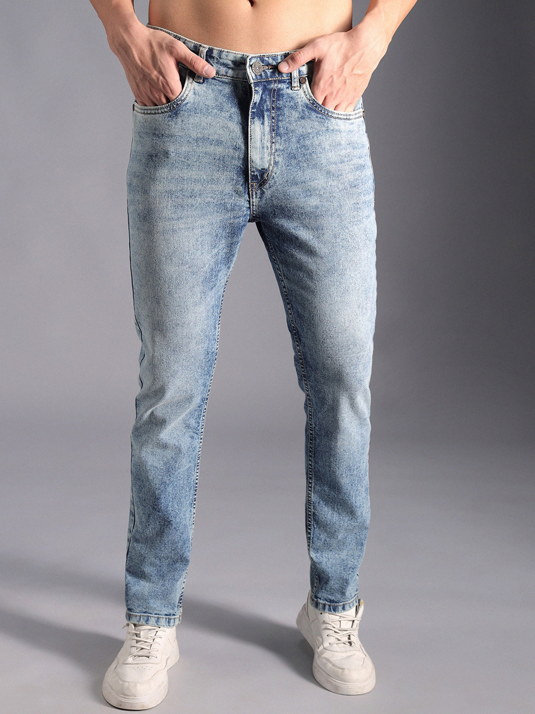 

High Star Men Straight Tappered Fit Heavy Fade Cotton Jeans, Blue
