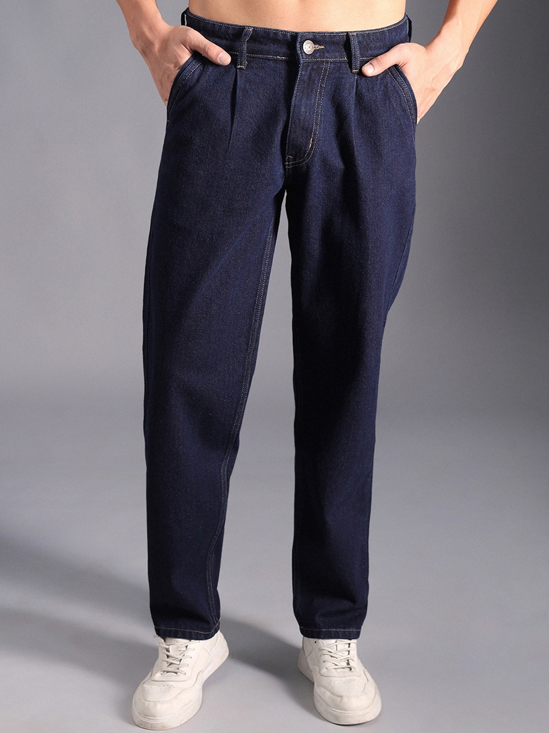 

High Star Men Relaxed Fit Clean Look Light Fade Cotton Jeans, Navy blue