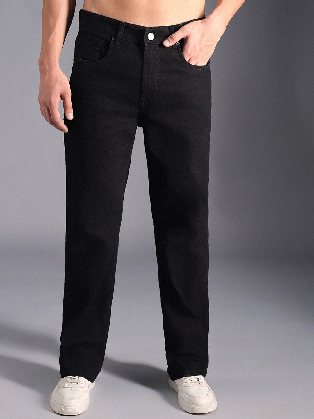 

High Star Men Straight Fit Clean Look Cotton Jeans, Black