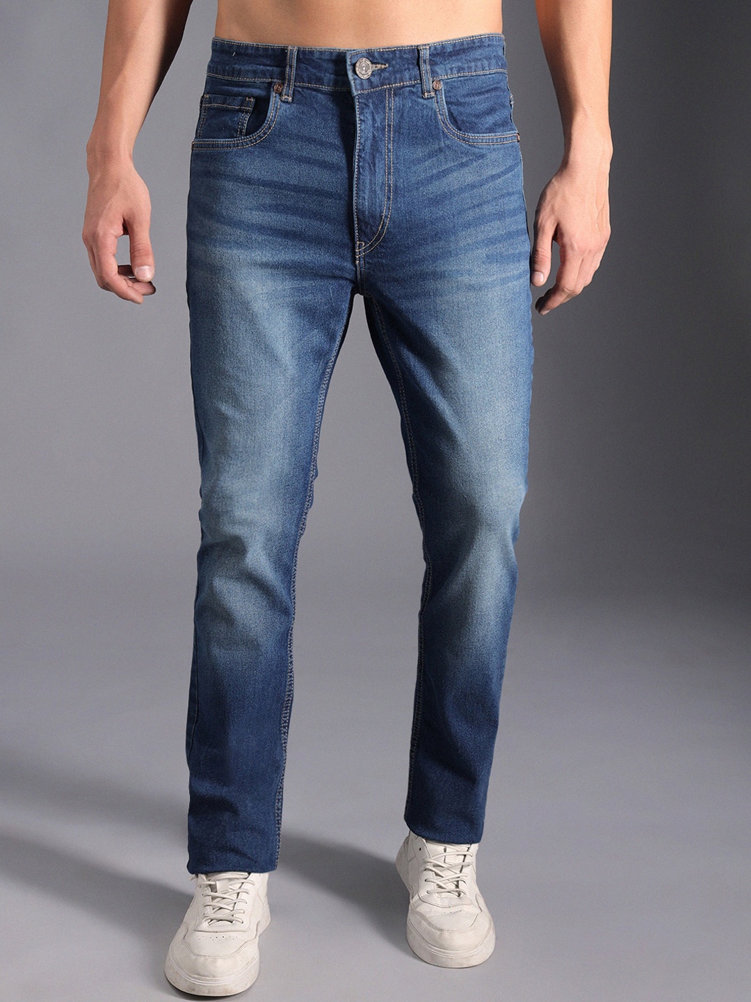 

High Star Men Straight Fit Clean Look Light Fade Cotton Jeans, Blue
