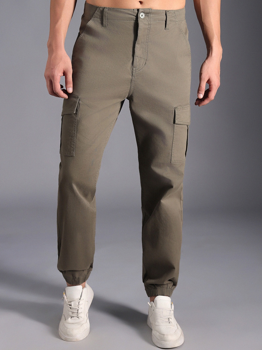 

High Star Men Relaxed Mid-Rise Cargo Joggers, Olive