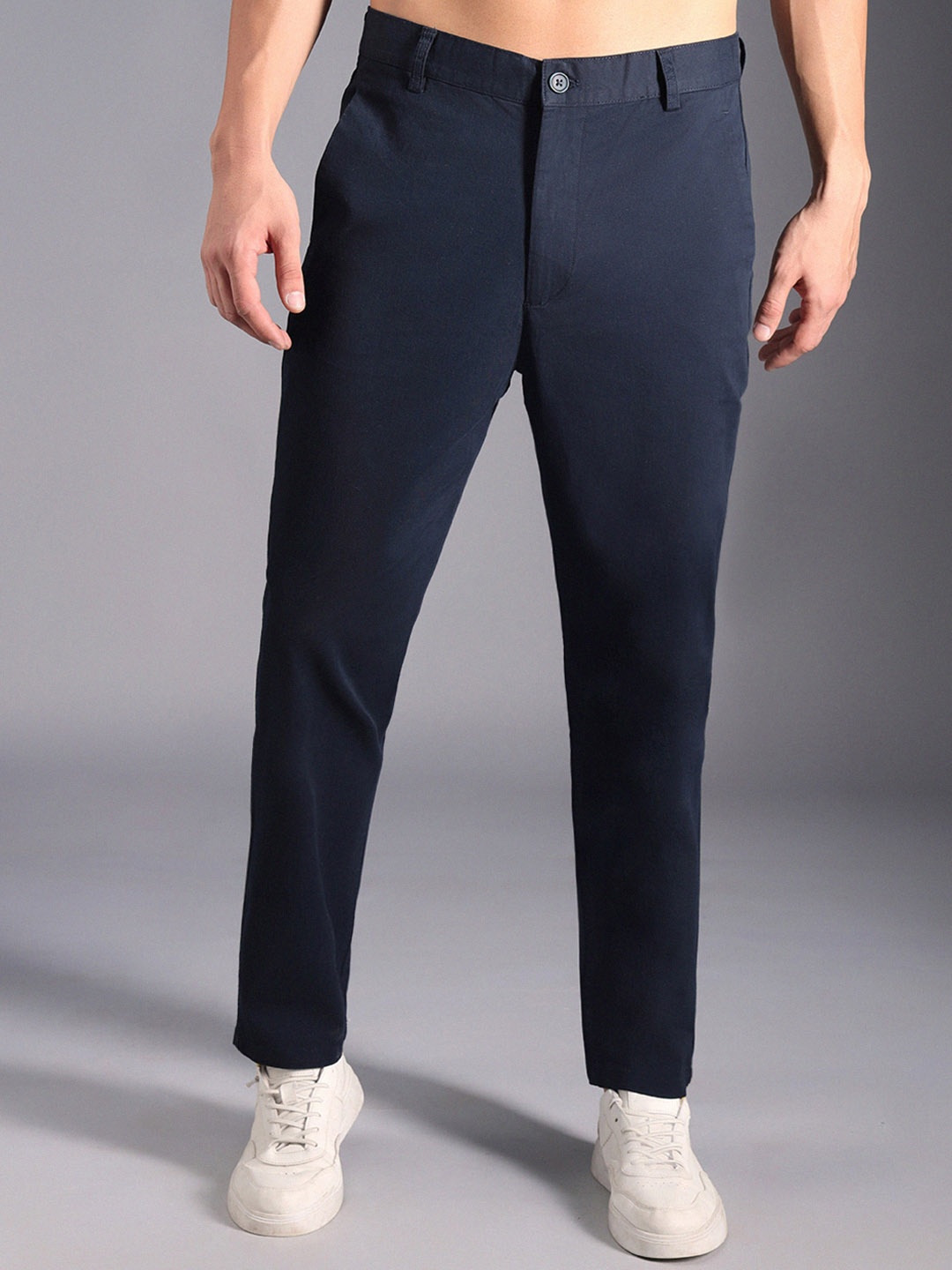 

High Star Men Relaxed Mid-Rise Cotton Regular Trousers, Navy blue