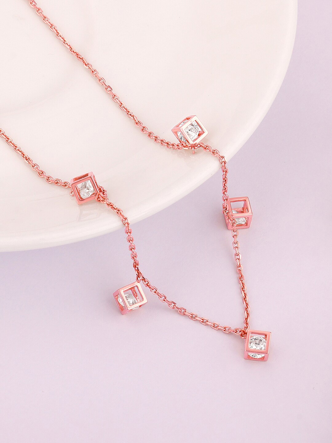 

GIVA 925 Sterling Silver Rose Gold-Plated Cubic Zirconia Studded Necklace