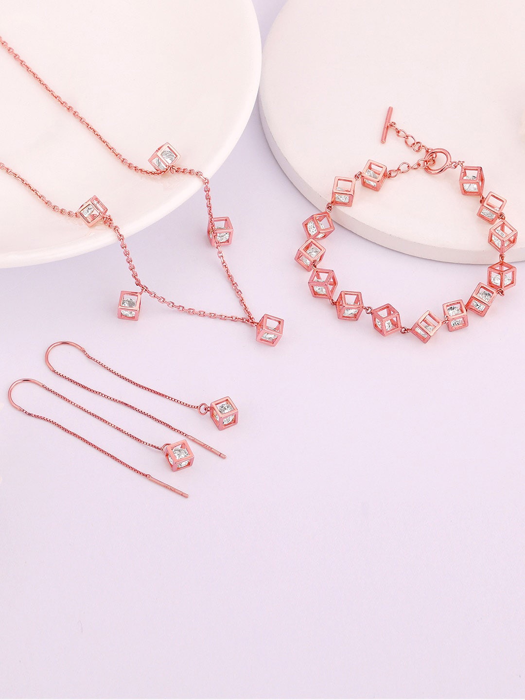 

GIVA 925 Sterling Silver Rose Gold Plated Crystals Jewellery Set