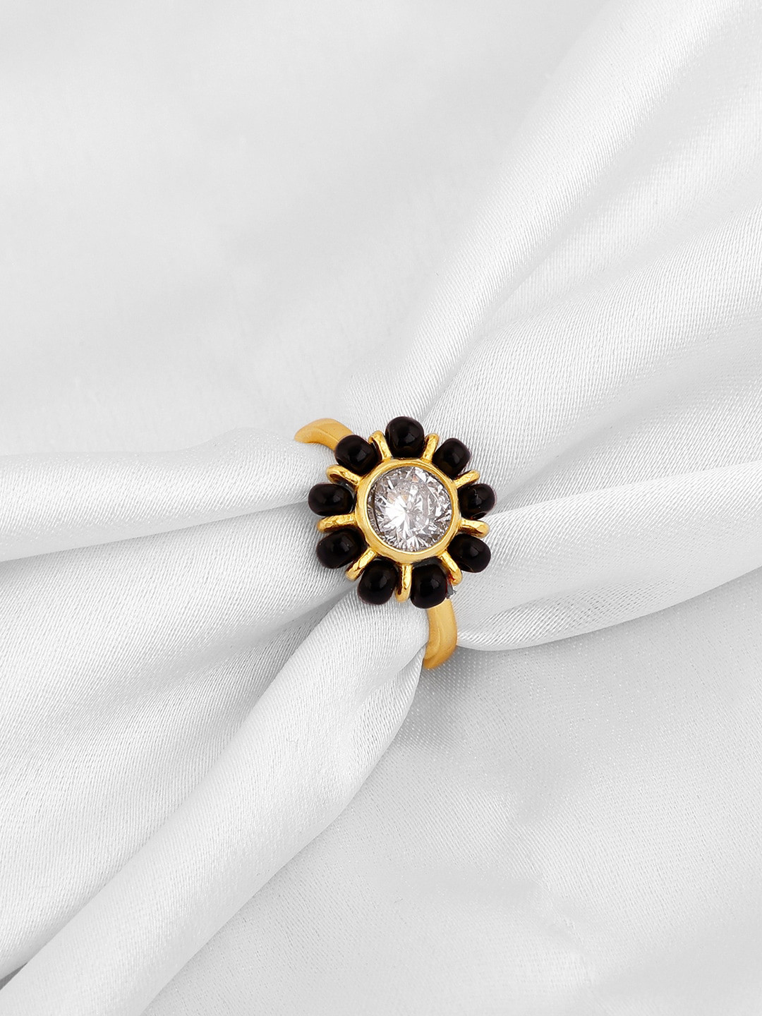 

GIVA 925 Silver Gold-Plated Stone Studded Adjustable Finger Ring