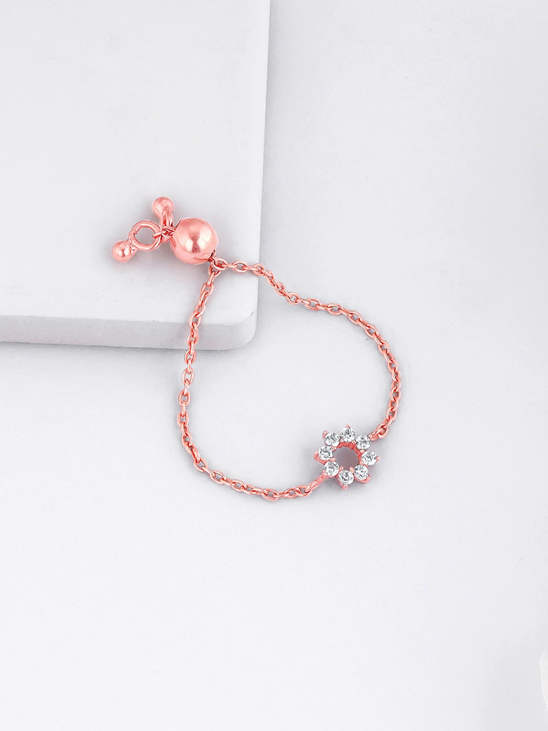 

GIVA 925 Sterling Silver Rose Gold Plated Flower Charm Adjustable Finger Ring