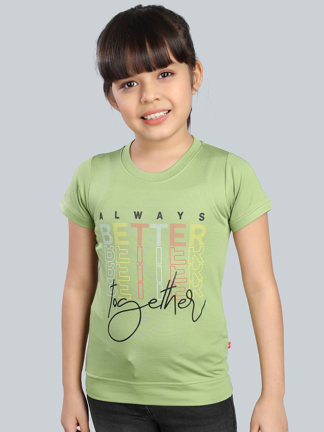 

3PIN Girls Printed Round Neck T-shirt, Green