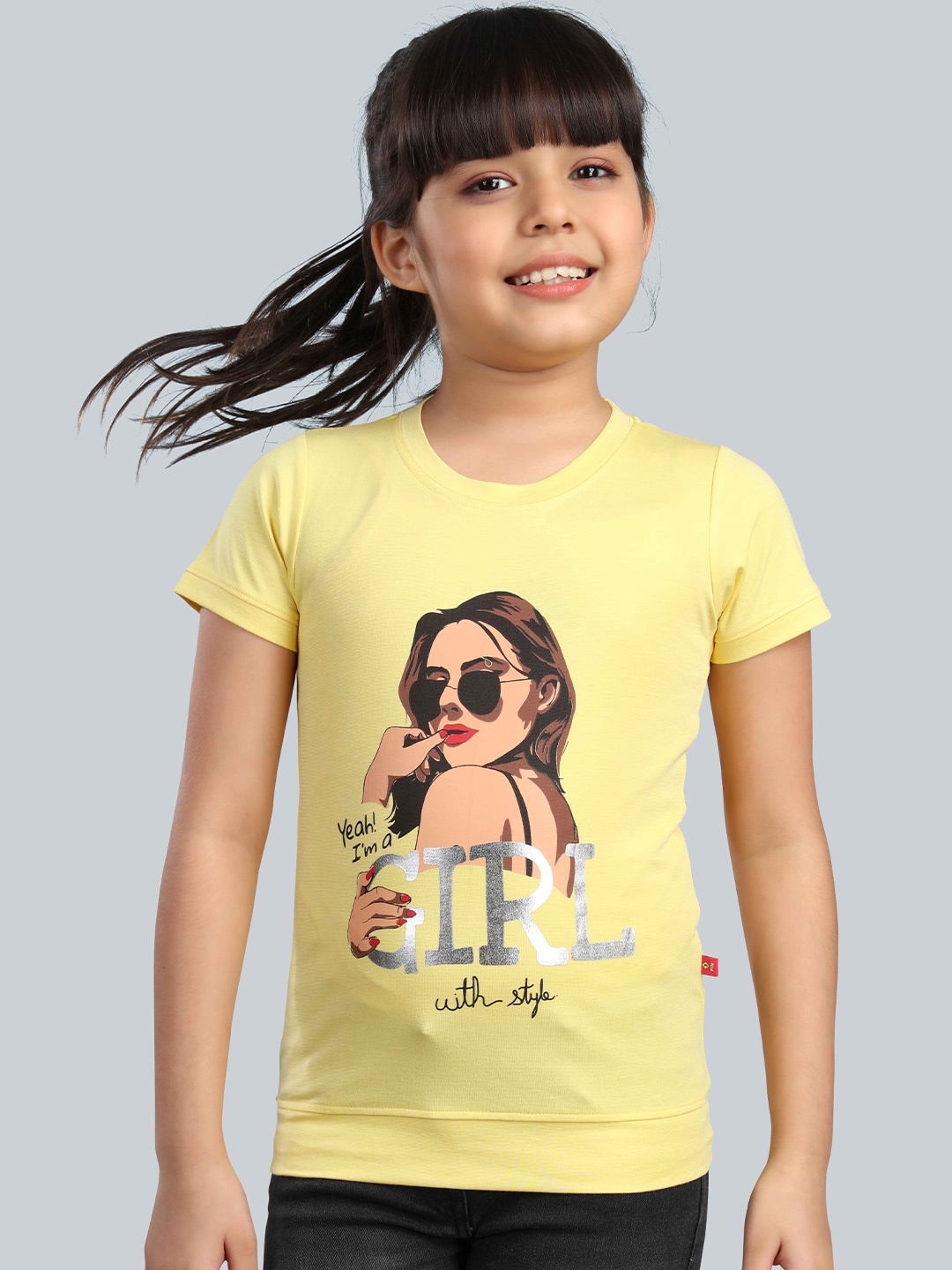 

3PIN Girls Printed Round Neck T-shirt, Mustard