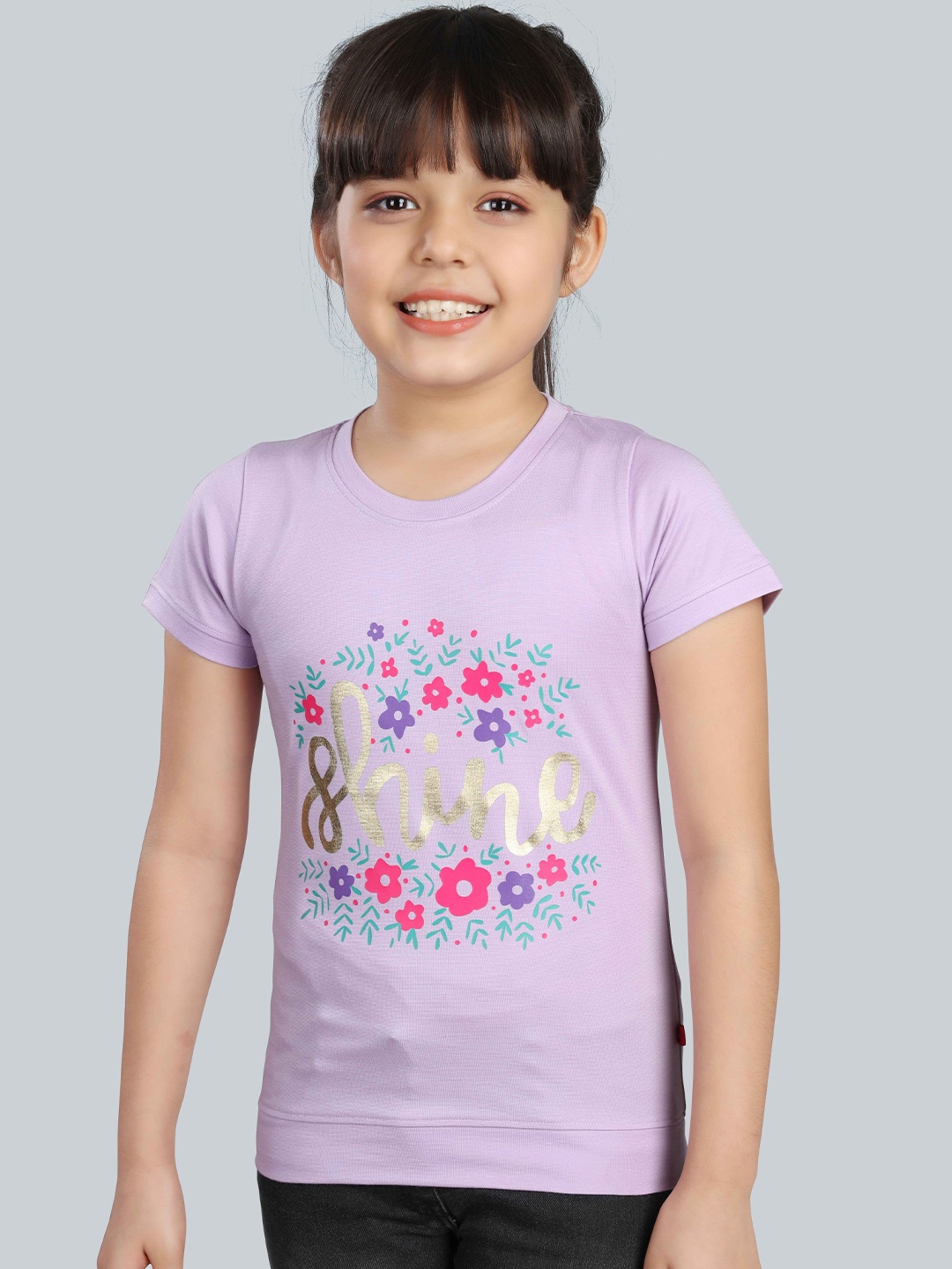 

3PIN Girls Floral Printed Round Neck T-shirt, Red