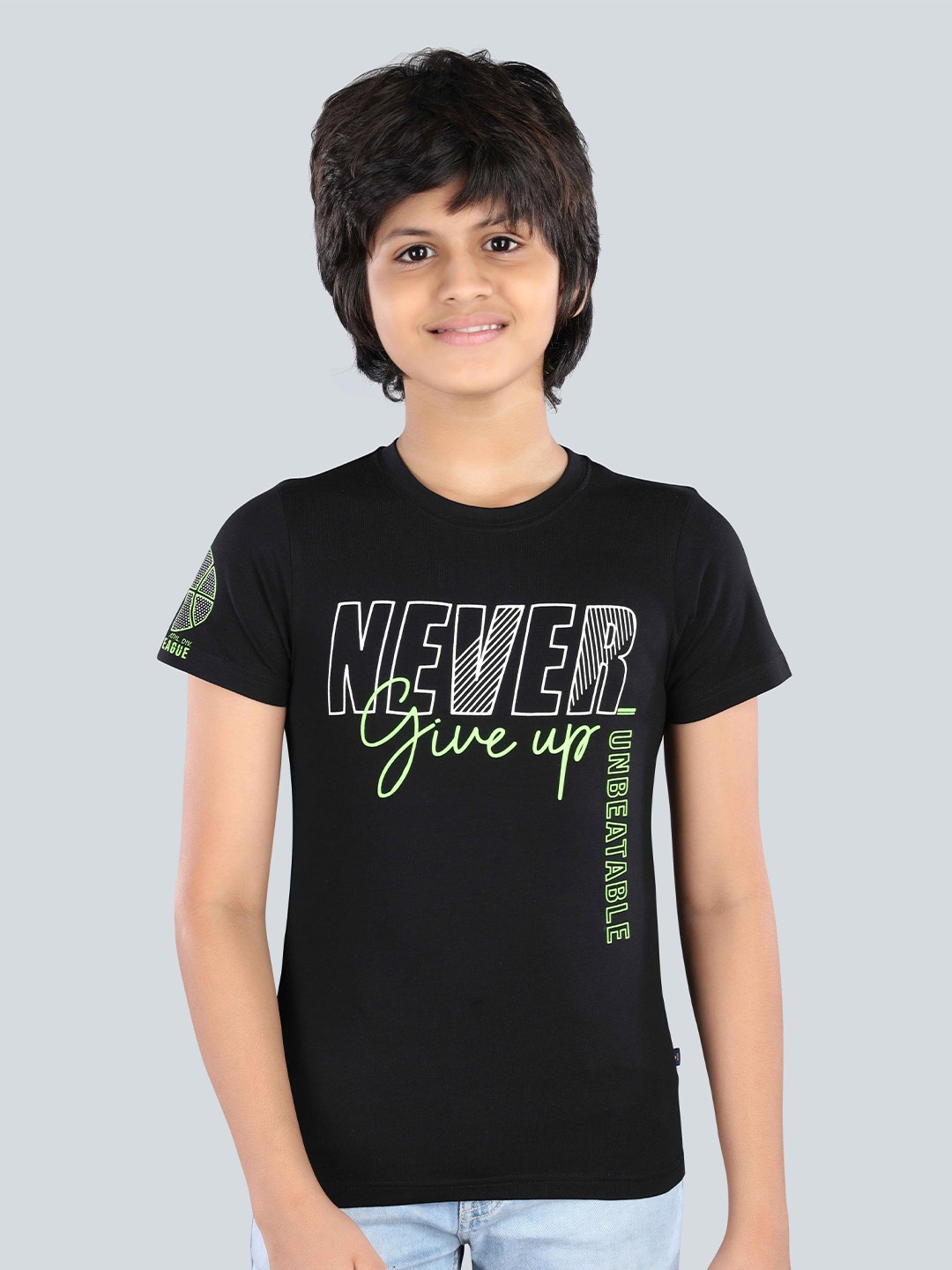 

3PIN Boys Typography Printed Applique T-shirt, Black