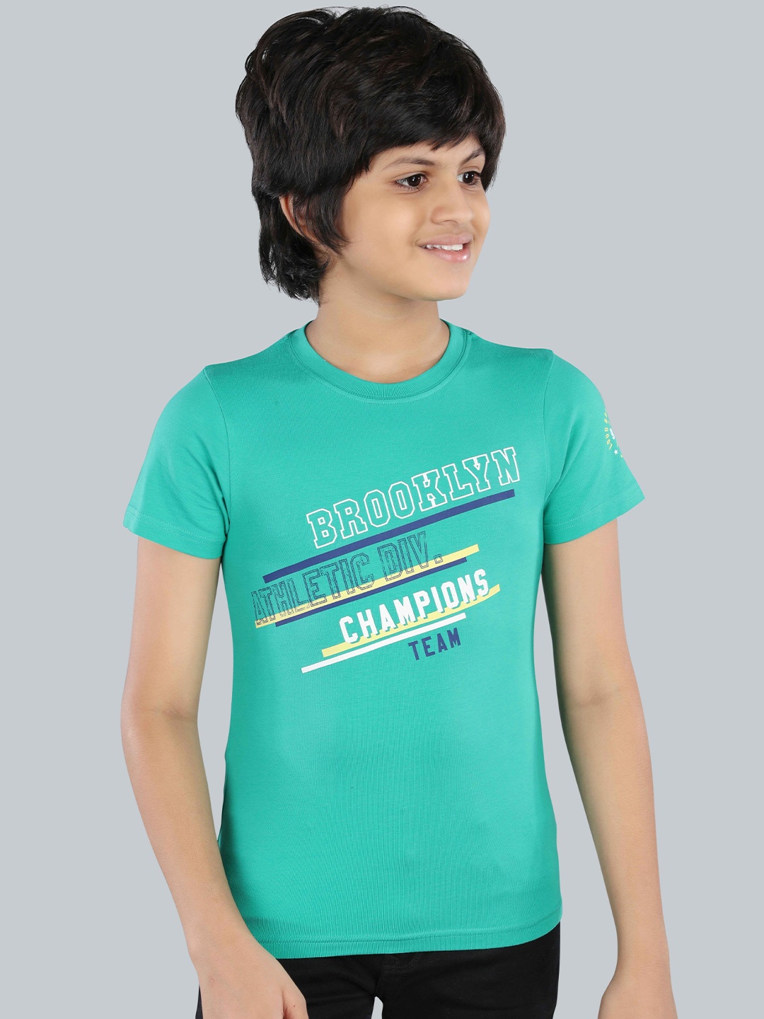 3PIN Boys Typography Printed Applique T-shirt, Green