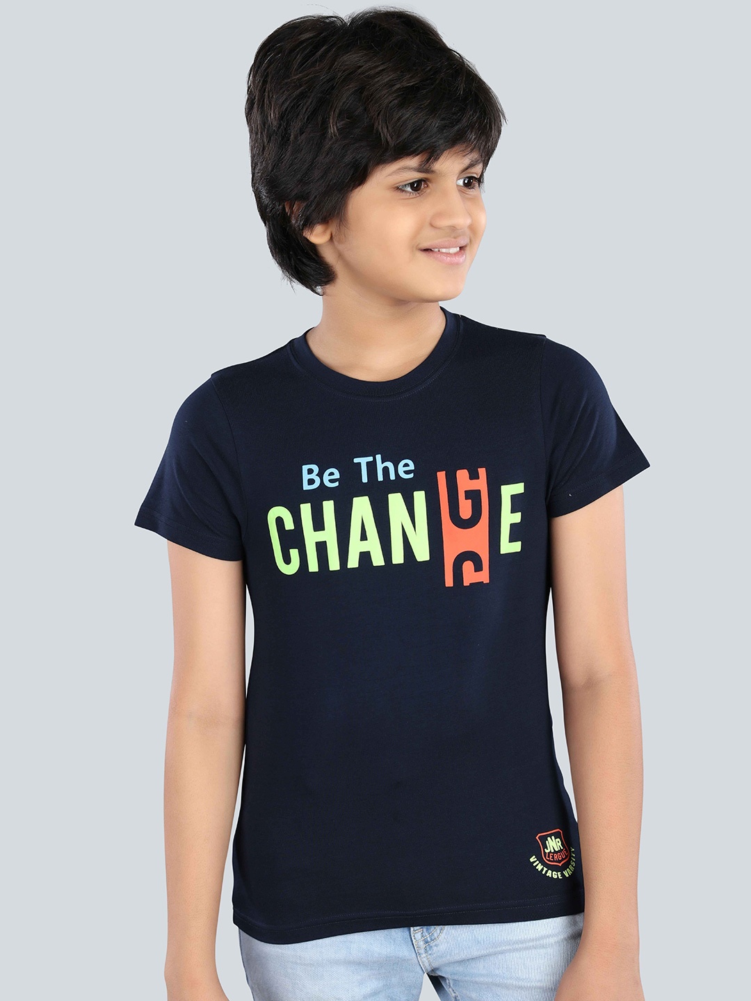 

3PIN Boys Printed Round Neck Applique T-shirt, Navy blue