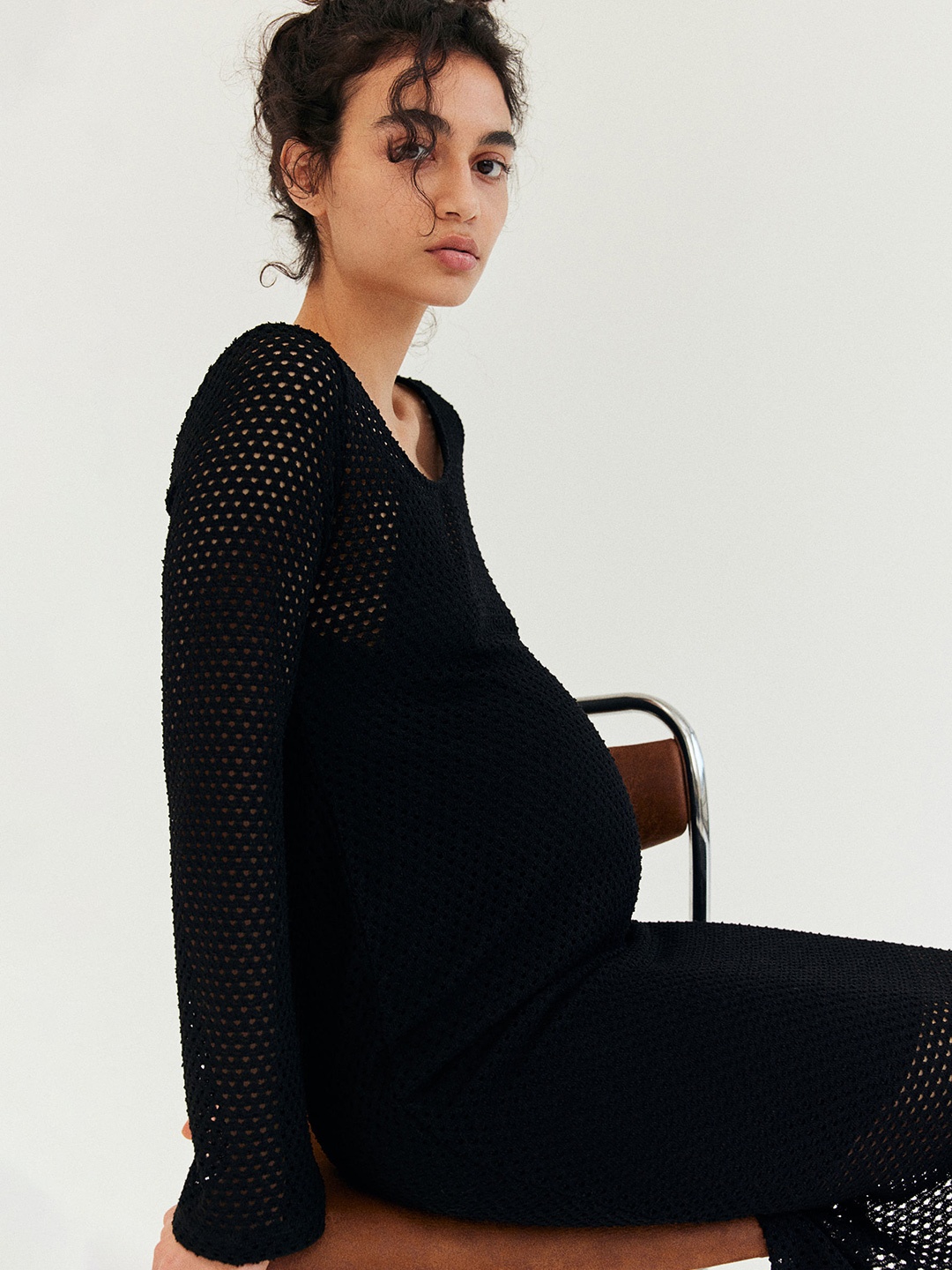 

H&M MAMA Hole-Knit Dress, Black