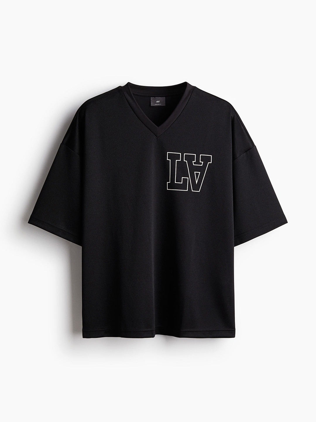 H&M Men Pure Cotton Oversized Fit Printed Mesh T-shirt, Black