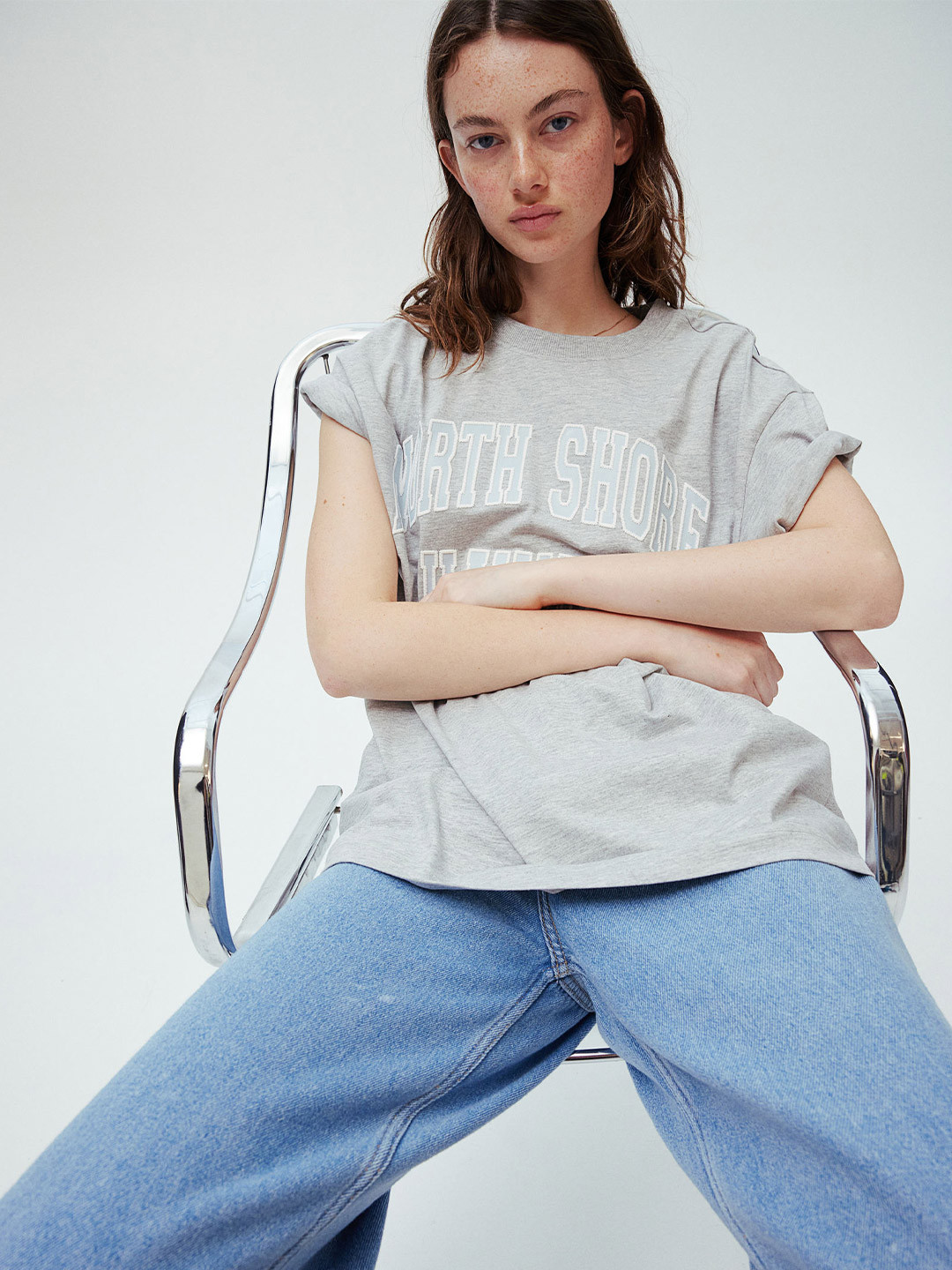 

H&M Oversized Printed T-shirt, Grey