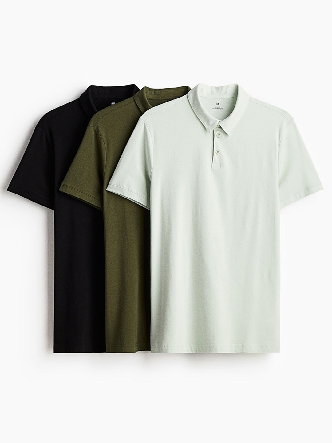 

H&M Men 3-Pack Slim Fit Polo Shirts, Olive
