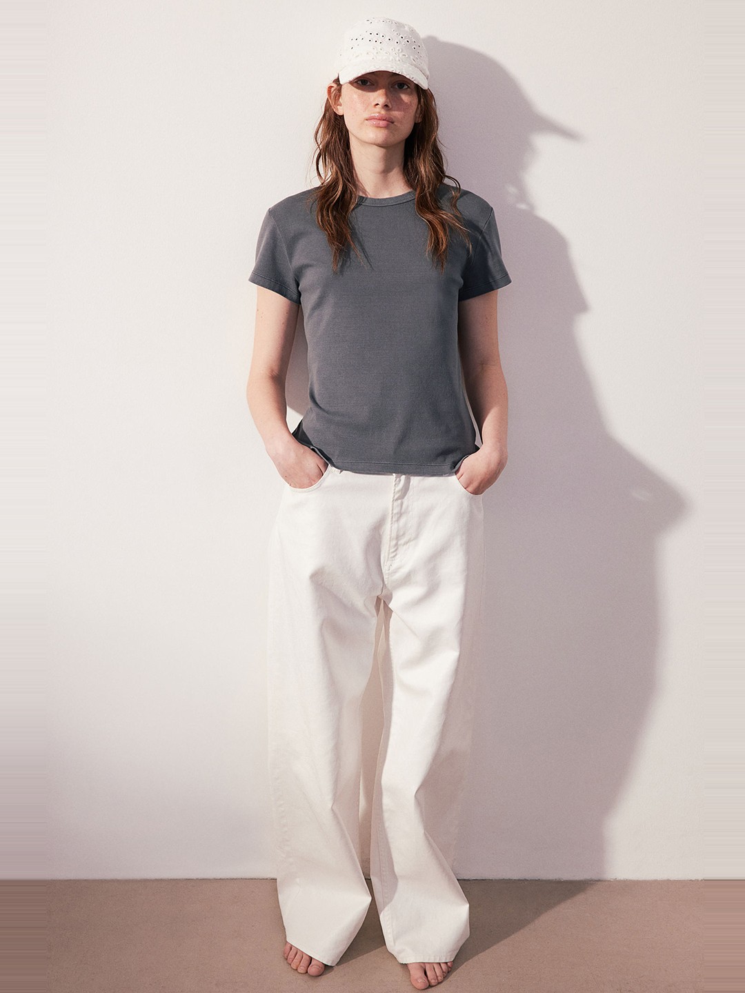 

H&M Fitted Cotton T-Shirt, Grey