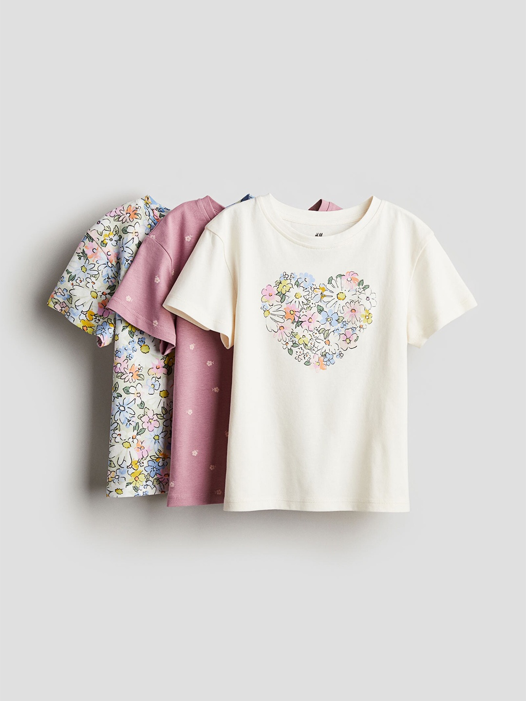

H&M Girls 3-Pack Cotton Jersey Tops, Pink