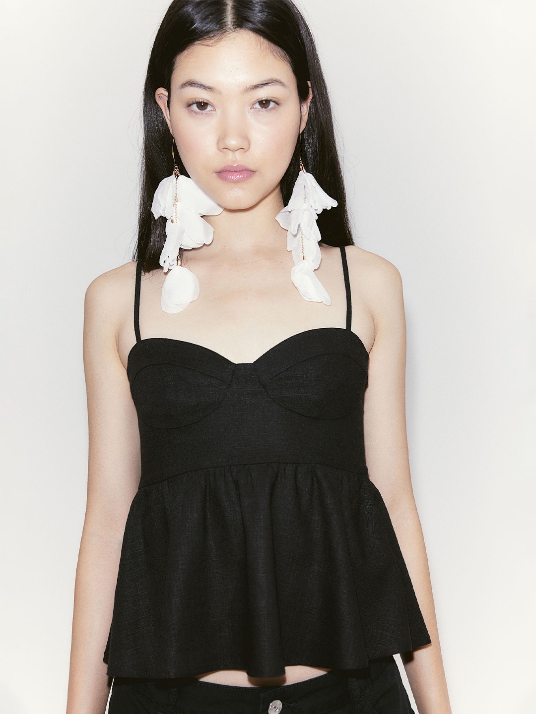 

H&M Linen-Blend Bustier Top, Black