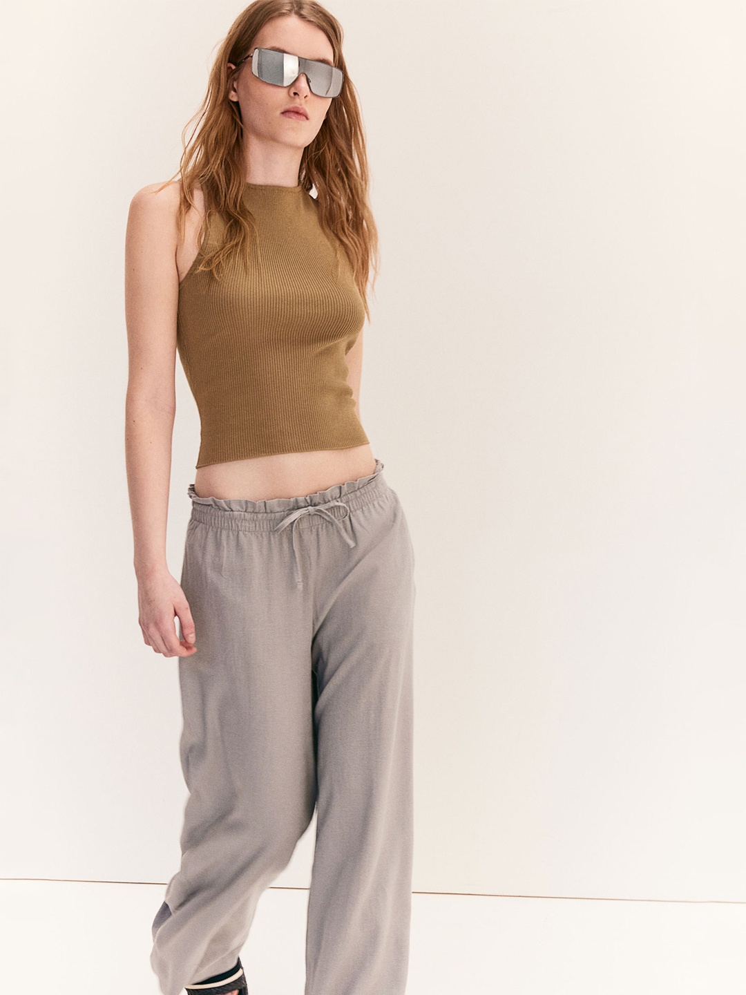

H&M Rib-Knit Cross-Back Vest Top, Beige