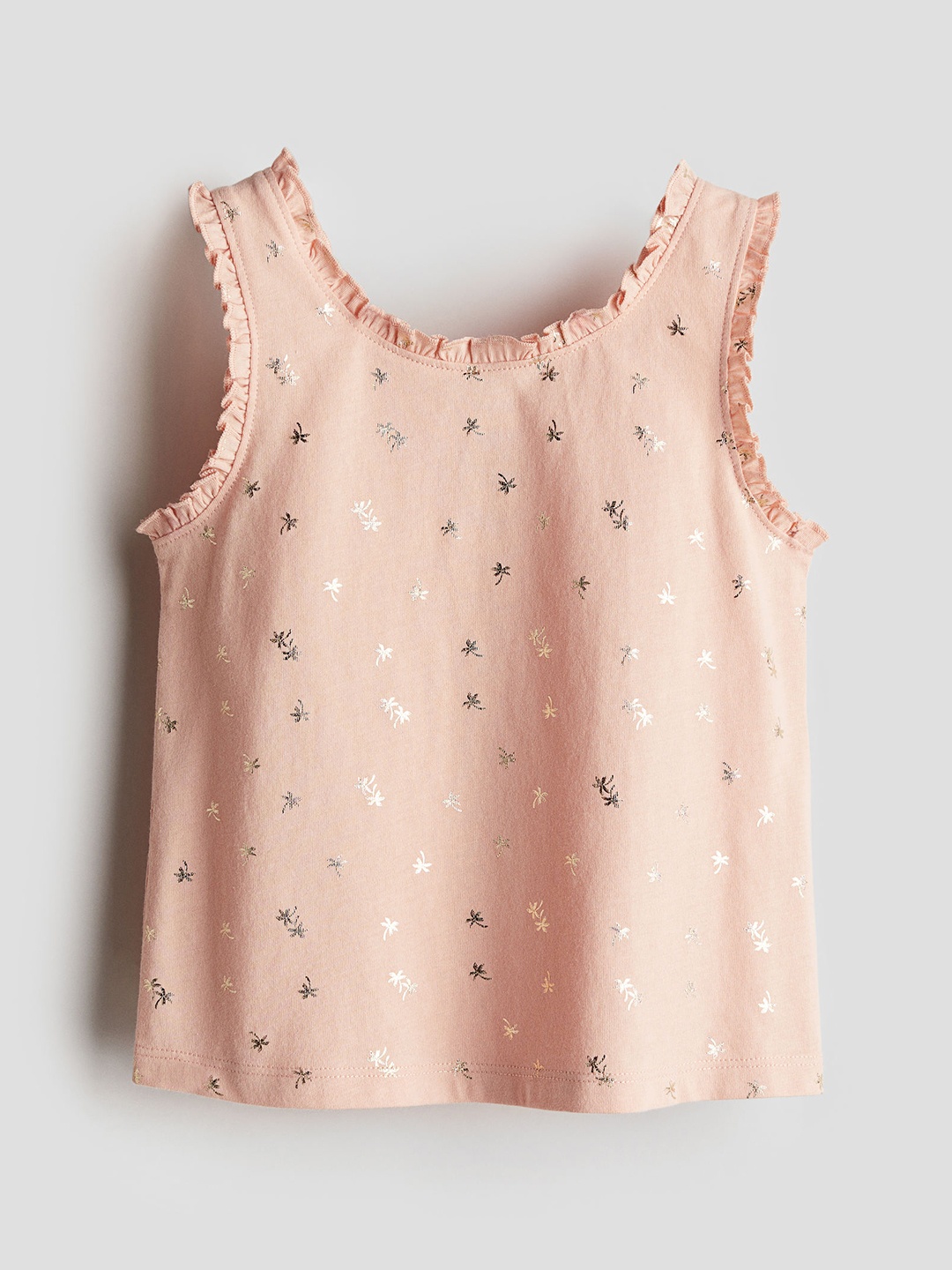 

H&M Girls Pure Cotton Frill-Trimmed Vest Top, Pink