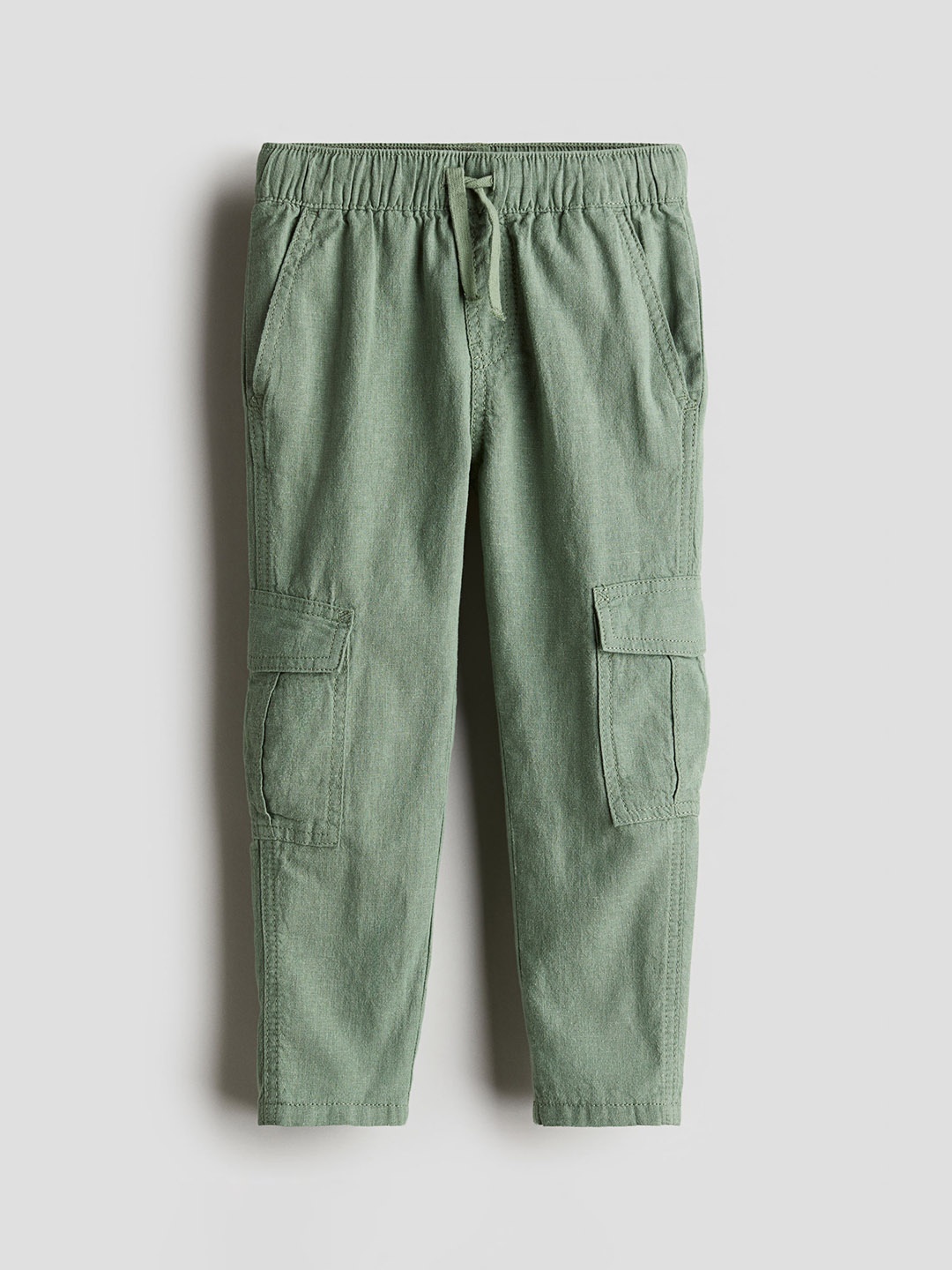 

H&M Boys Linen-Blend Cargo Trousers, Green