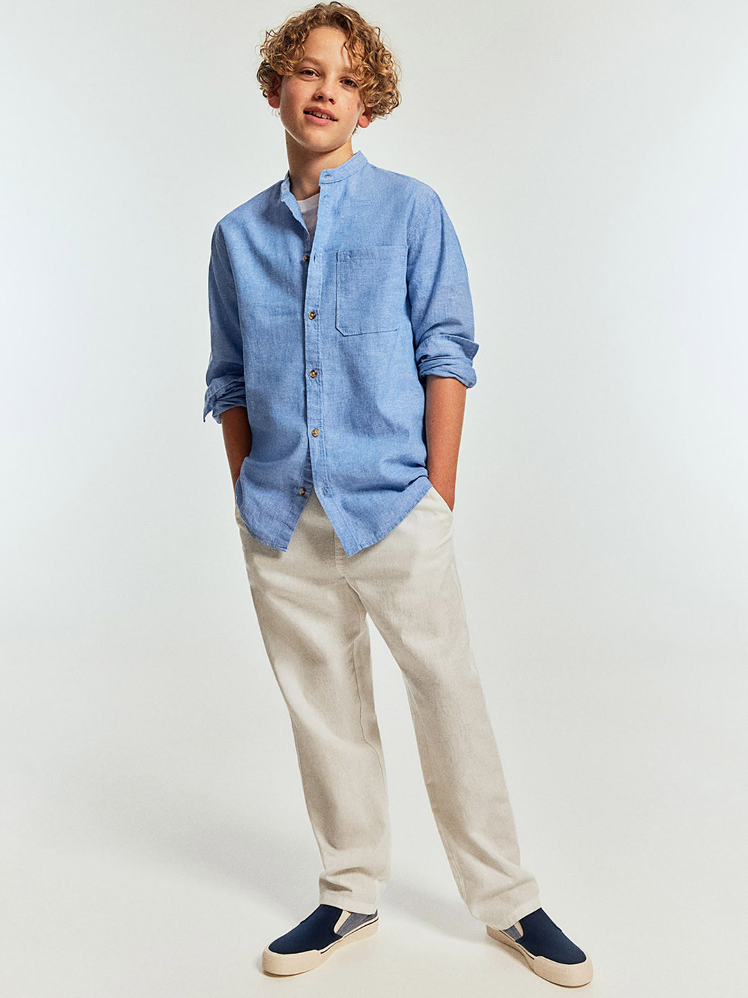 

H&M Boys Linen-Blend Joggers, White