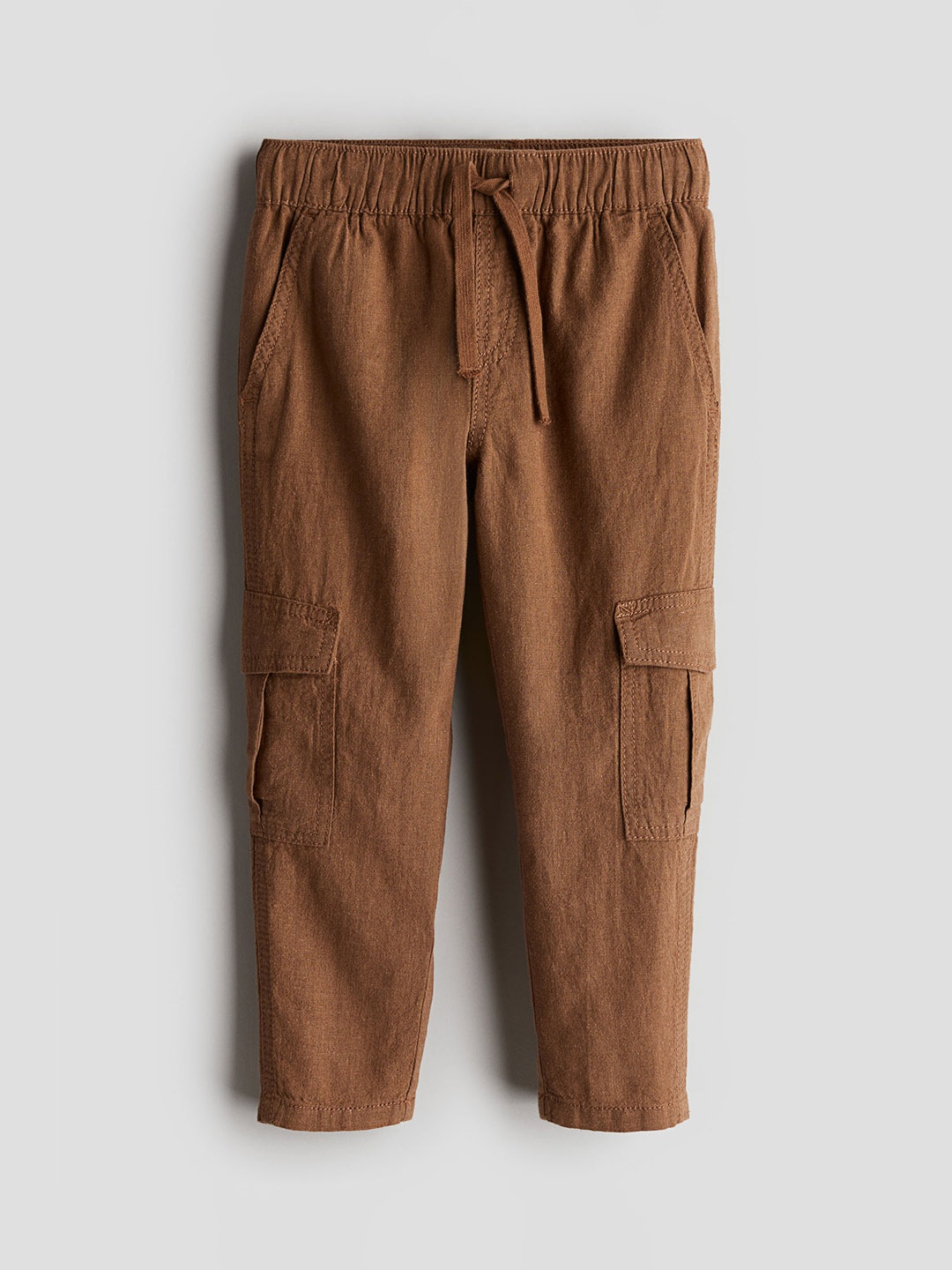 

H&M Boys Linen-Blend Cargo Trousers, Brown