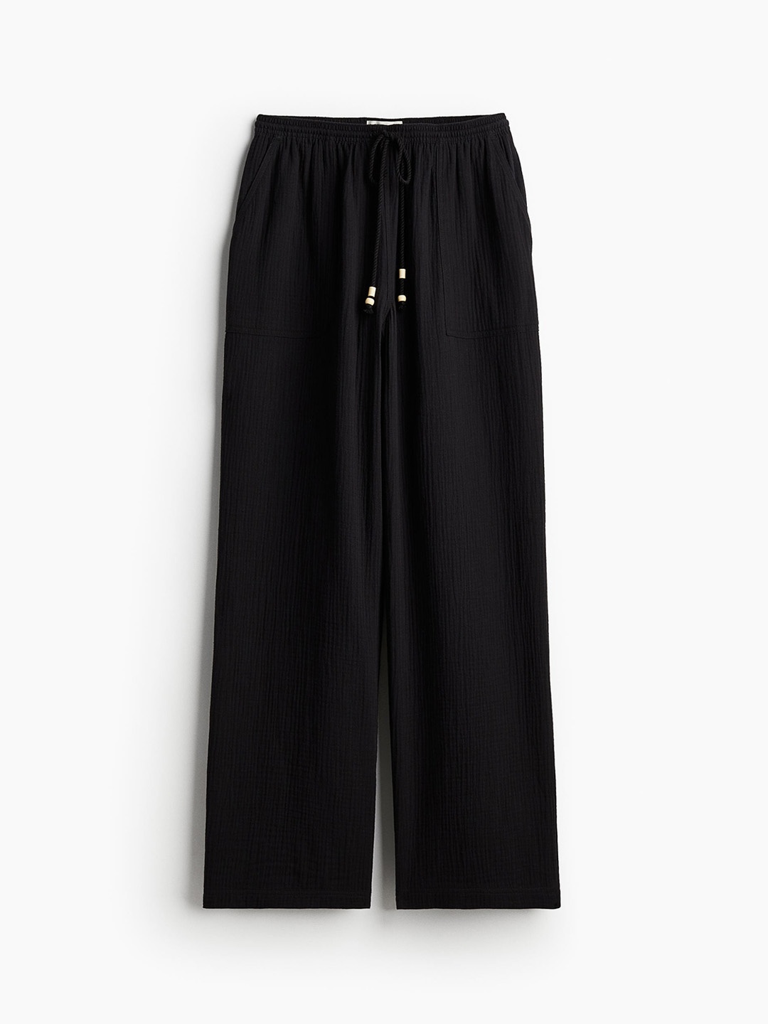 

H&M Women Cotton Muslin Pull-On Trousers, Black