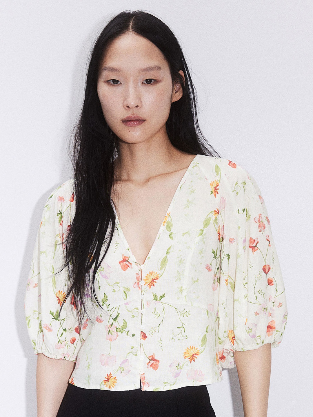 

H&M Linen-Blend Blouse, White