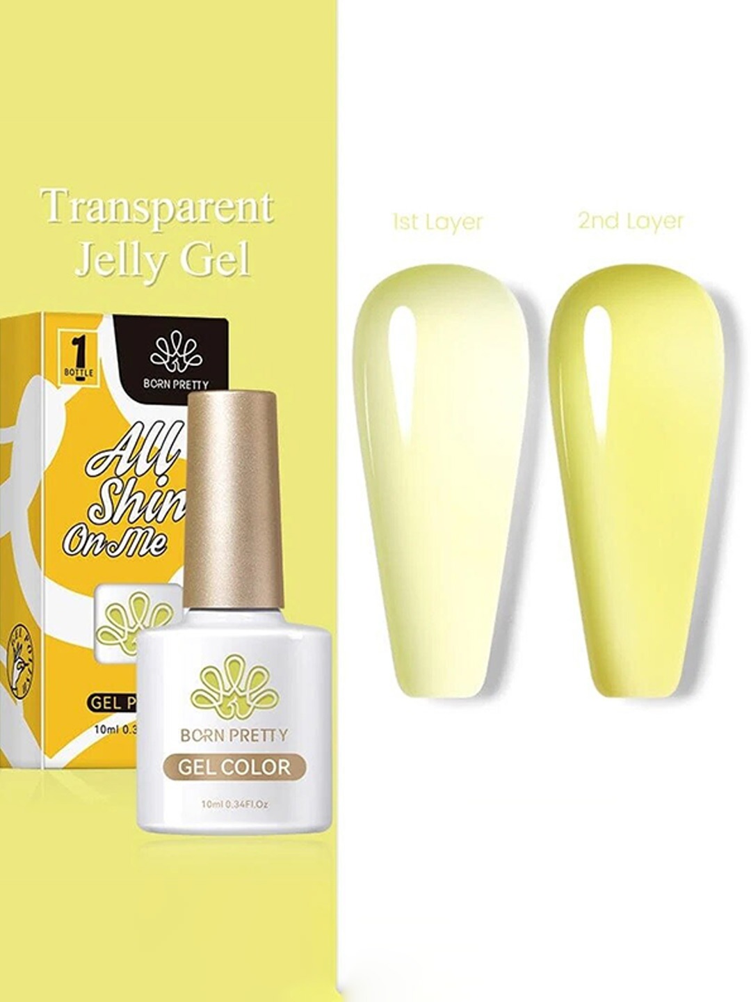 

BORN PRETTY All Shine On Me Jelly Nude Soak Off Varnish Gel Nail Polish 10ml - JN32, Yellow