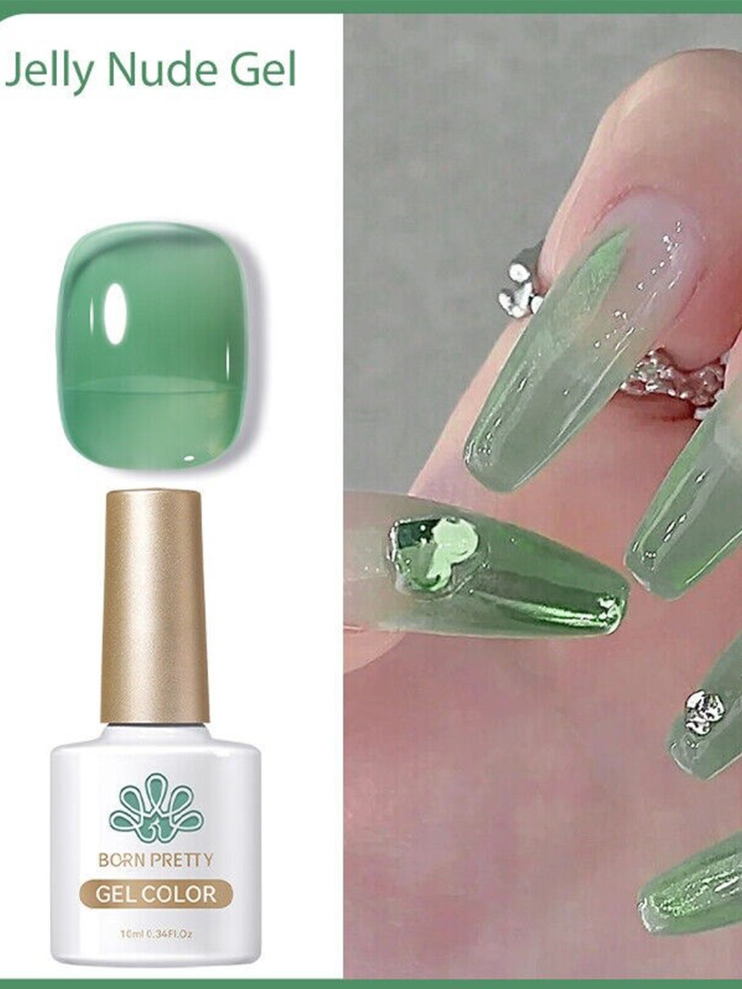 

BORN PRETTY All Shine On Me Jelly Nude Soak Off Varnish Gel Nail Polish 10ml - JN34, Green