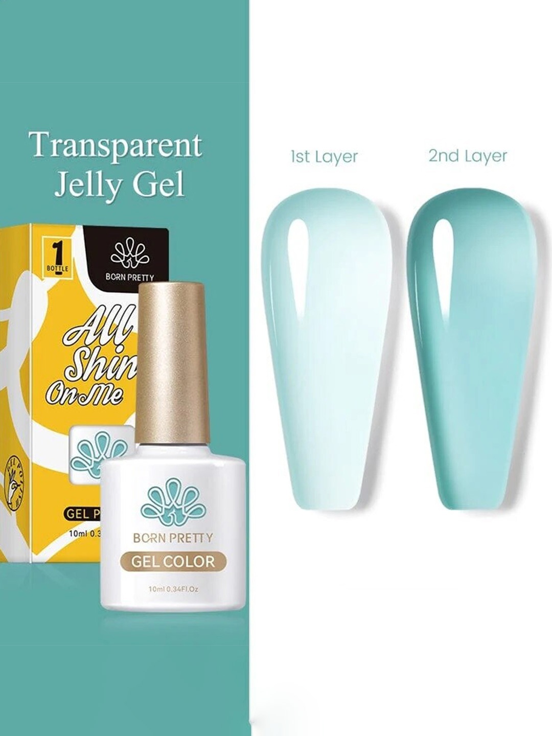 

BORN PRETTY All Shine On Me Jelly Nude Soak Off Varnish Gel Nail Polish 10ml - JN35, Sea green
