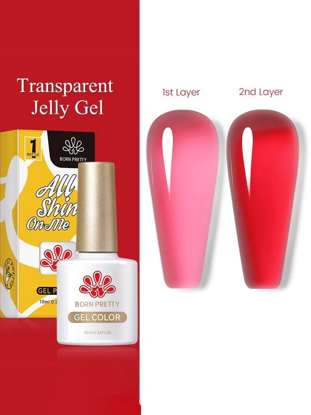 

BORN PRETTY All Shine On Me Jelly Nude Soak Off Varnish Gel Nail Polish 10ml - JN40, Red